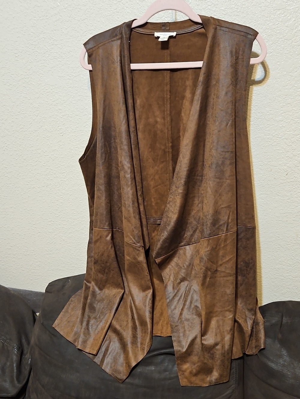 Westbound Brown Faux-Leather Sleeveless Drape Vest